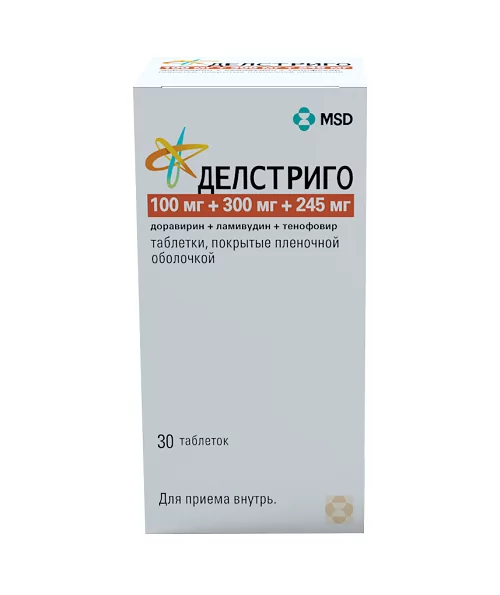 Делстриго табл.п.п.о., 100 мг+300 мг+245 мг №30 (ламивудин+доравирин+тенофовир)